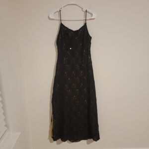 Y2K Morgan And Co Womens Maxi Dress Size‎ 9 Black Floral Lace Whimsigoth Romance